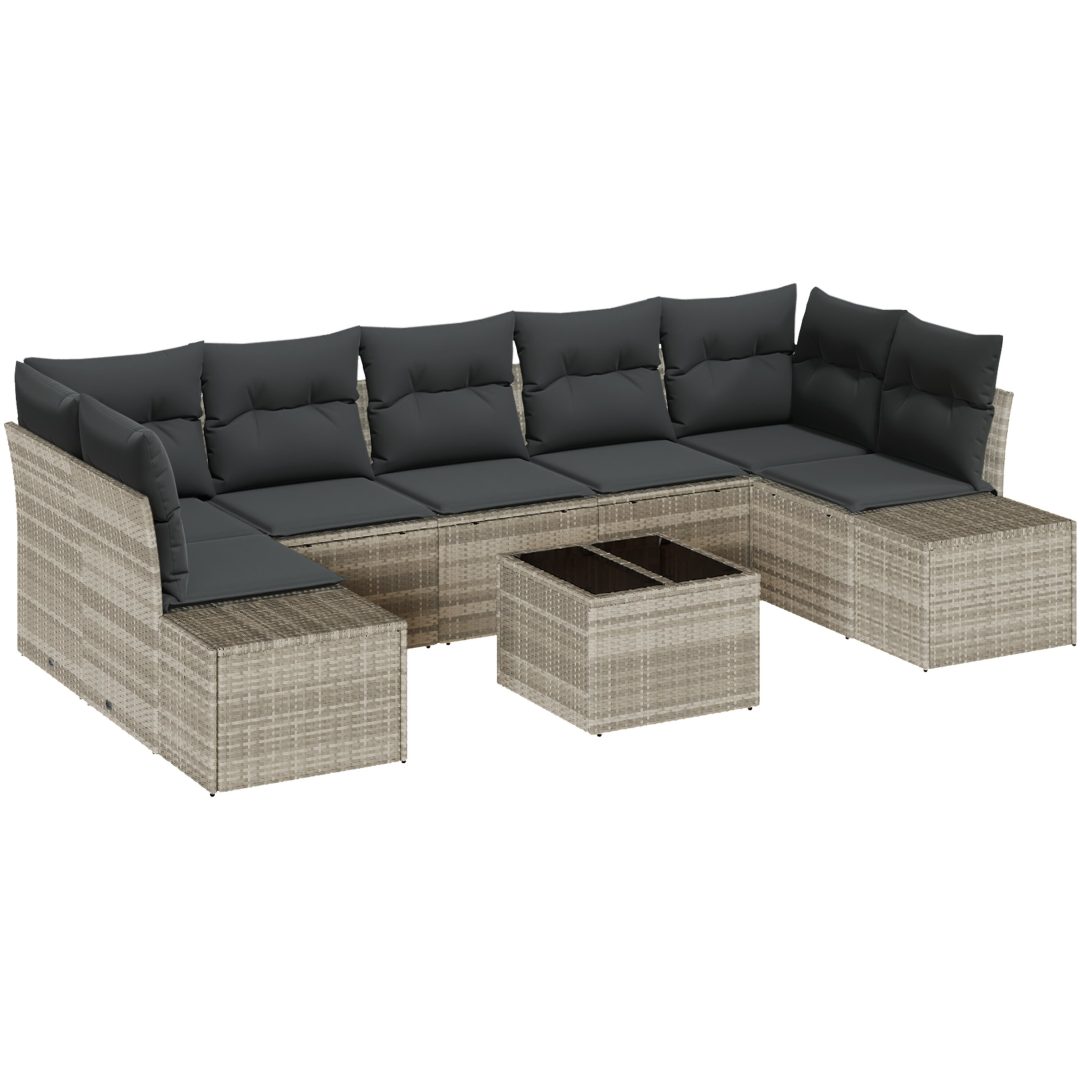 8-delars trädgårdssofa-set med kuddar, ljusgrå, poly rattan vidaXL 55 x 55 x 37 cm – bild 2