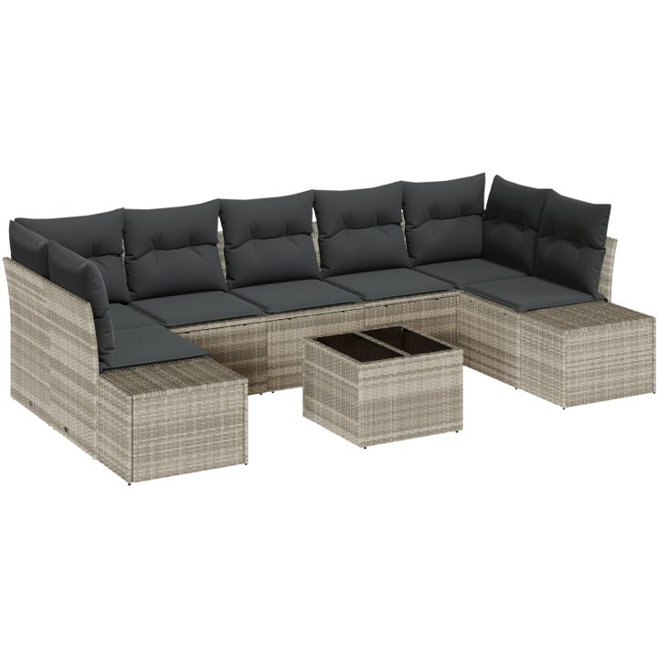 8-delars trädgårdssofa-set med kuddar, ljusgrå, poly rattan vidaXL 55 x 55 x 37 cm – bild 2