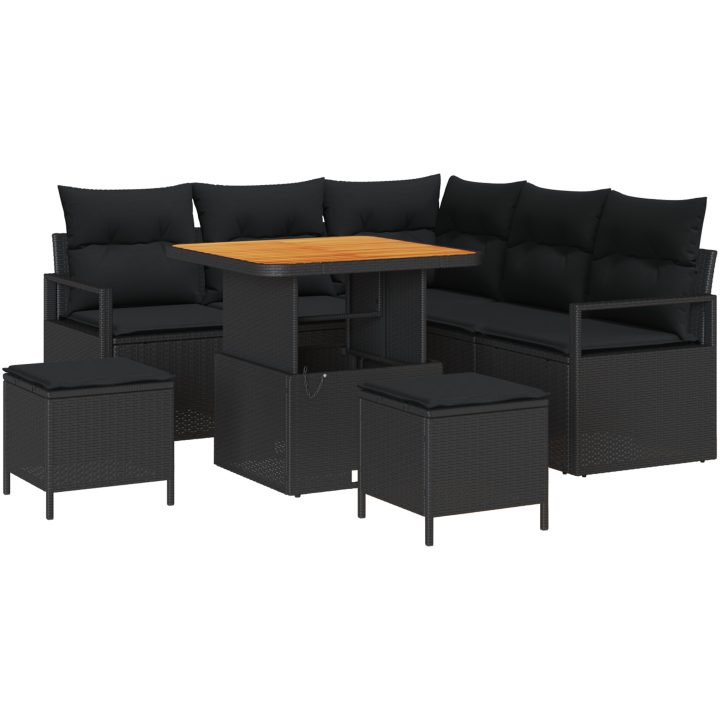 8 Delars Trädgårdssofa Set med Kuddar Svart Poly Rattan Akacia vidaXL Stor – bild 2