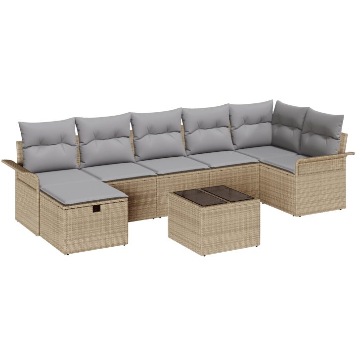 8-delars trädgårdssofaset med kuddar i beige poly rattan vidaXL Medium – bild 2