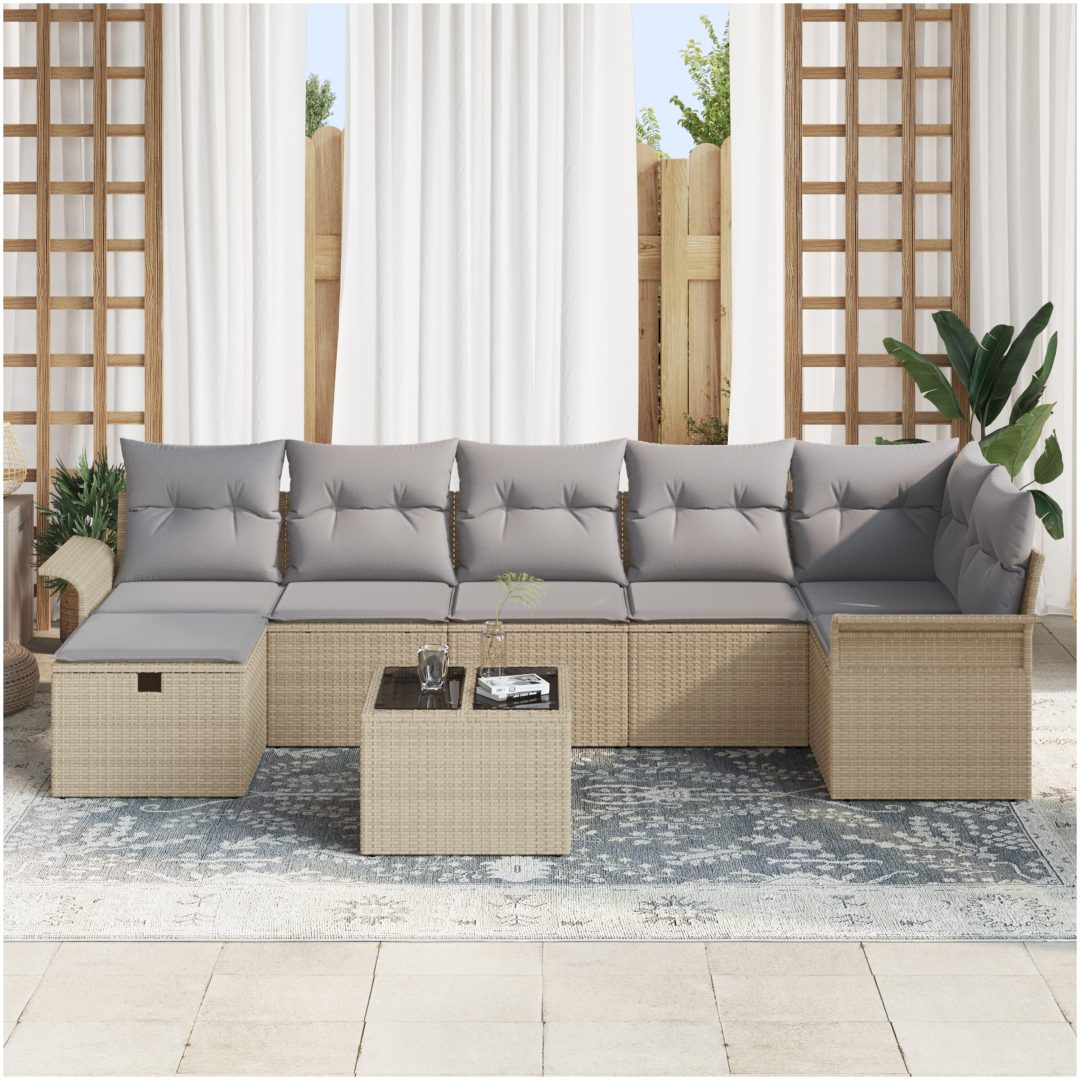 8-delars trädgårdssofaset med kuddar i beige poly rattan vidaXL Medium – bild 3