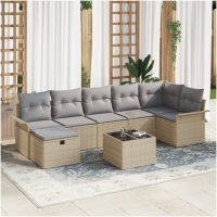 8-delars trädgårdssofaset med kuddar i beige poly rattan vidaXL