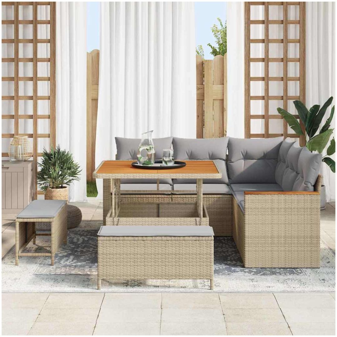 8-delars trädgårdssoff set med kuddar beige polyroting akacia vidaXL Stor – bild 3
