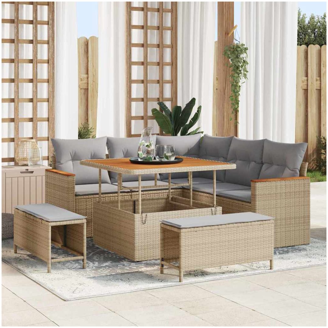 8-delars trädgårdssoff set med kuddar beige polyroting akacia vidaXL Stor
