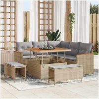 8-delars trädgårdssoff set med kuddar beige polyroting akacia vidaXL