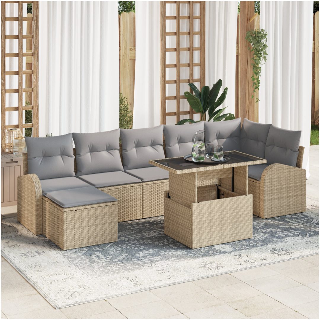 8 Delars Trädgårdssoffa med Kuddar - Beige Poly Rattan vidaXL 100 x 55 x 73 cm