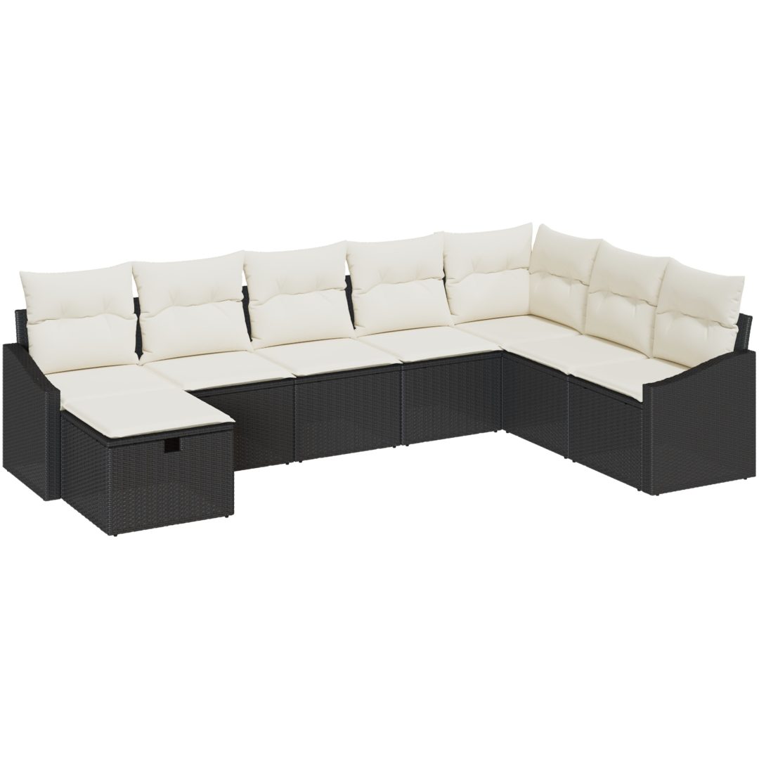 8-delars trädgårdssoffa med kuddar i svart polyrotting vidaXL 288,5 x 178,5 x 85 cm – bild 2