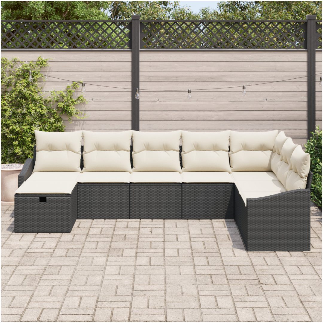 8-delars trädgårdssoffa med kuddar i svart polyrotting vidaXL 288,5 x 178,5 x 85 cm – bild 3