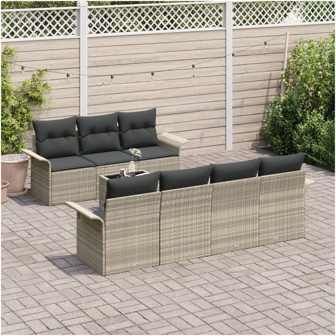 8 Delars Trädgårdssoffa Set med Kuddar Ljusgrå Poly Rattan vidaXL 55 x 55 x 37 cm – bild 3