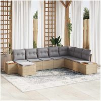 8 delars trädgårdssoffagrupp med kuddar beige poly rattan akacia vidaXL