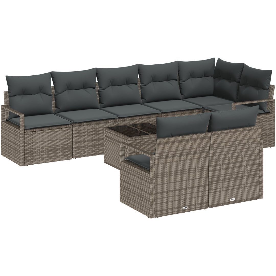 8-delars trädgårdssoffasett med kuddar svart poly rattan vidaXL Stor – bild 2