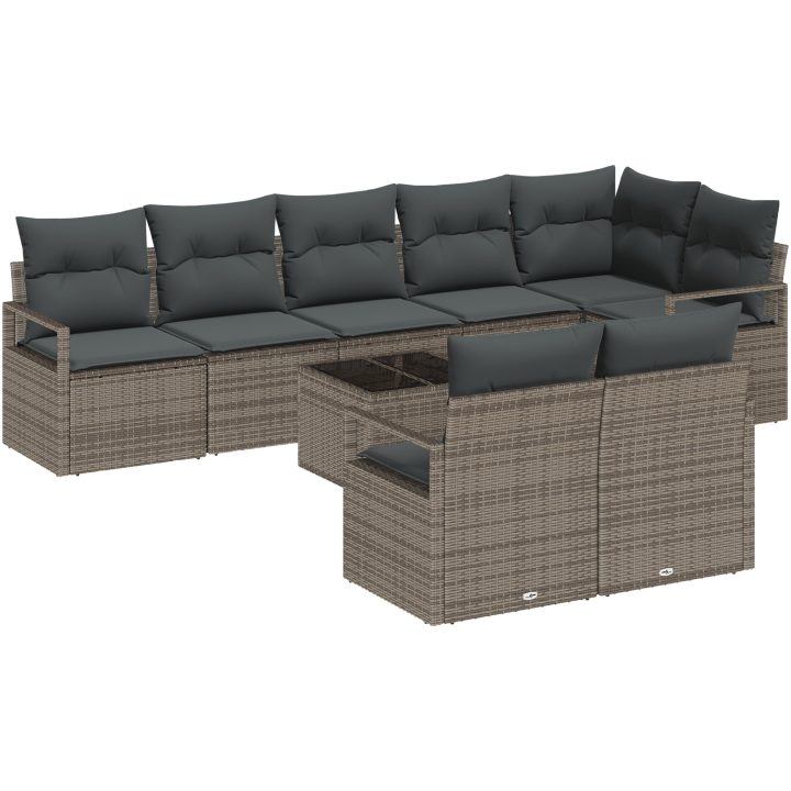 8-delars trädgårdssoffasett med kuddar svart poly rattan vidaXL Stor – bild 2