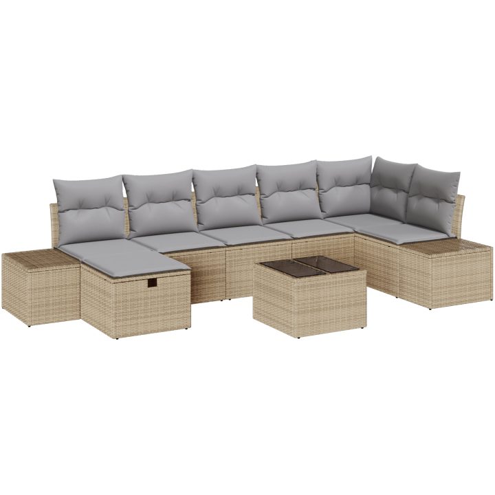 8-delars trädgårdssoffgrupp med kuddar i beige poly rattan vidaXL 55 x 55 x 37 cm – bild 2