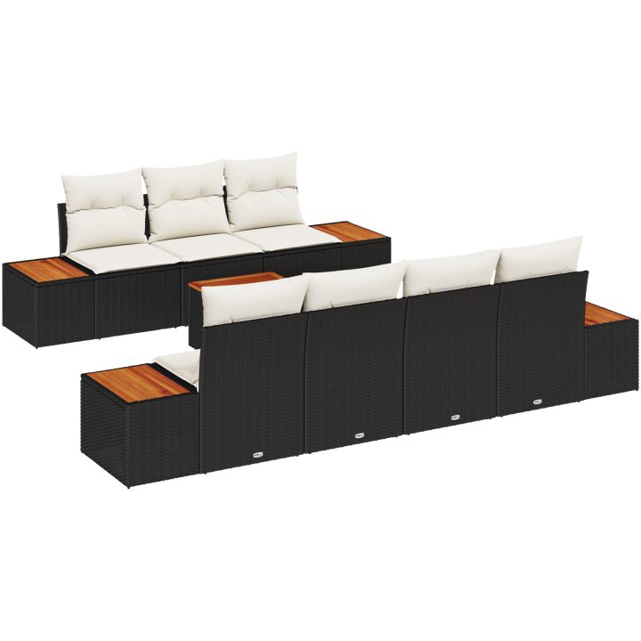 8-delars trädgårdssoffgrupp med kuddar i svart av poly rattan och akacia vidaXL 55 x 55 x 37 cm – bild 2