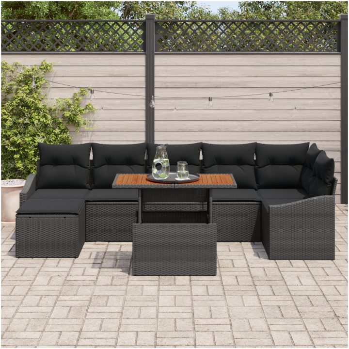 8 Delars Trädgårdssoffgrupp med Kuddar i Svart Poly Rattan vidaXL 100 x 55 x 73 cm – bild 3