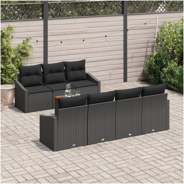 8-delars trädgårdssoffgrupp med kuddar, svart poly rattan och akacia vidaXL 55 x 55 x 37 cm – bild 3