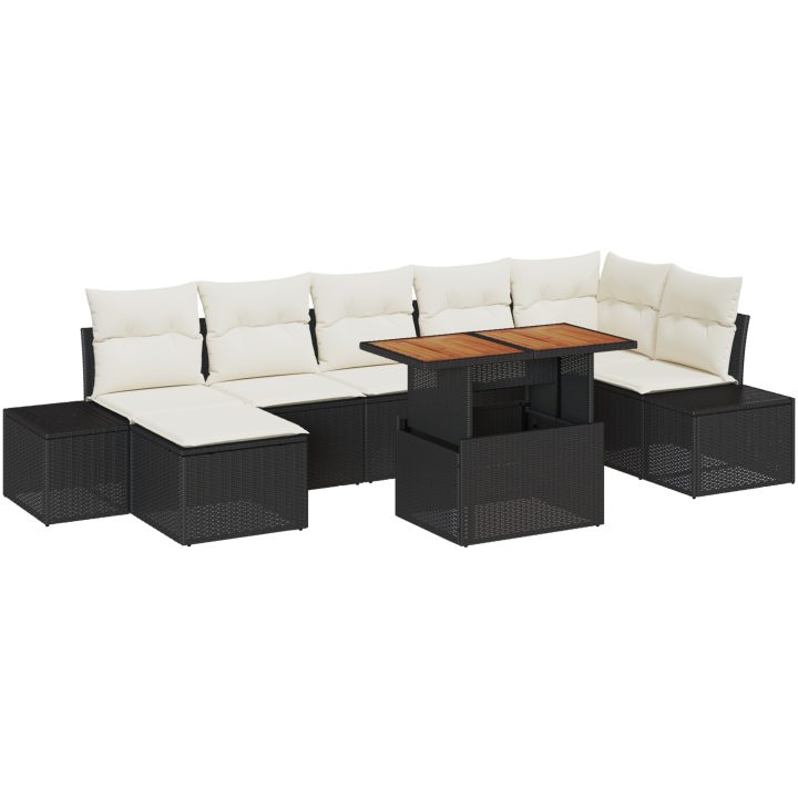 8 Delars Trädgårdssoffgrupp med Kuddar - Svart Poly Rattan vidaXL 100 x 55 x 73 cm – bild 2