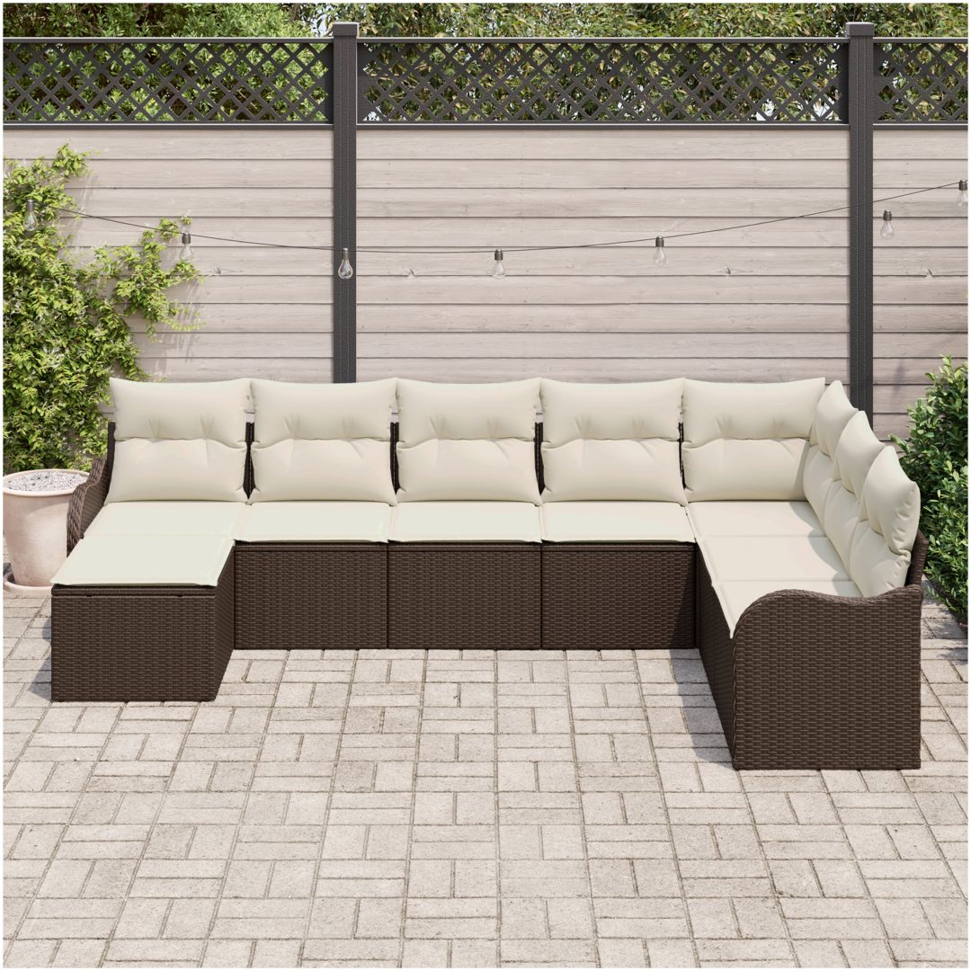 8 Delars Trädgårdssoffset med Kuddar Brun Poly Rattan vidaXL Stor – bild 3