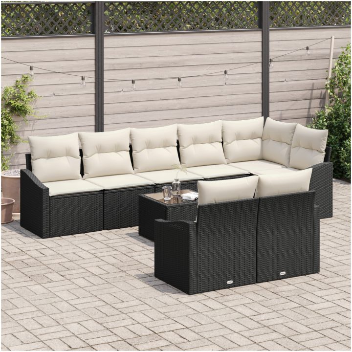8-delars trädgårdssoffset med kuddar brun polyrotting vidaXL 288.5 x 123.5 x 85 cm – bild 3