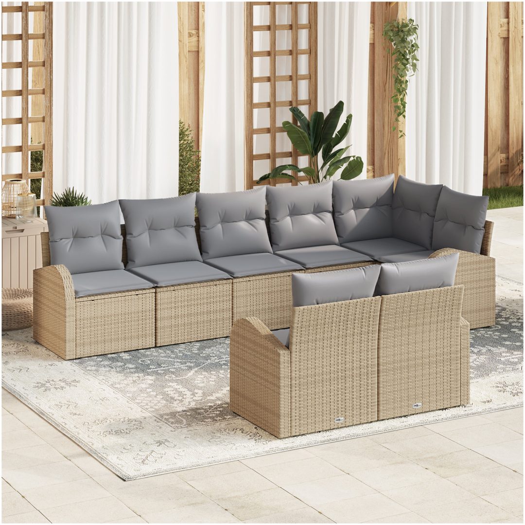 8-delars trädgårdssoffset med kuddar i beige poly rattan vidaXL 289 x 124 x 85 cm