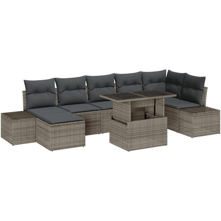 8-delars trädgårdssoffset med kuddar i grå poly-rattan vidaXL 100 x 55 x 73 cm – bild 2