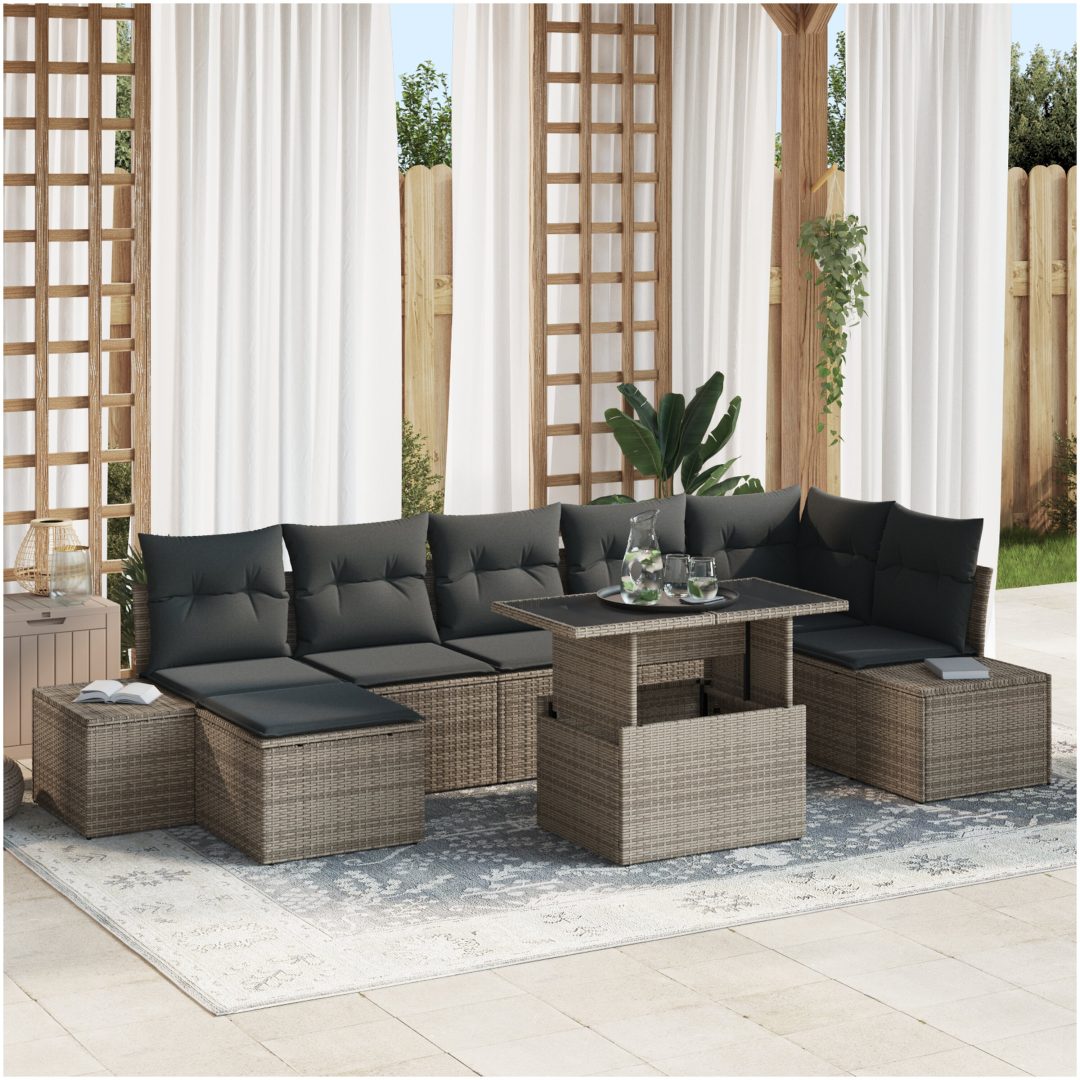 8-delars trädgårdssoffset med kuddar i grå poly-rattan vidaXL 100 x 55 x 73 cm