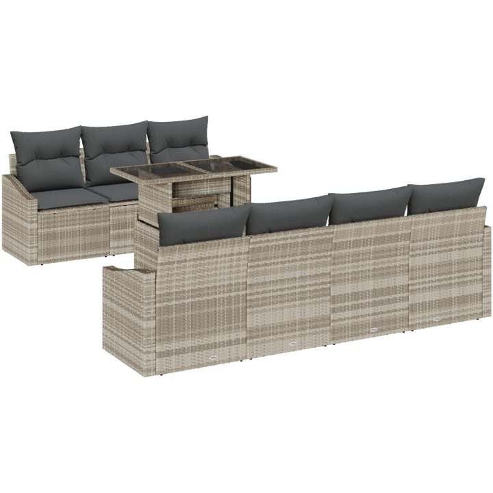 8-delars trädgårdssoffset med kuddar i ljusgrå poly-rattan vidaXL 100 x 55 x 73 cm – bild 2