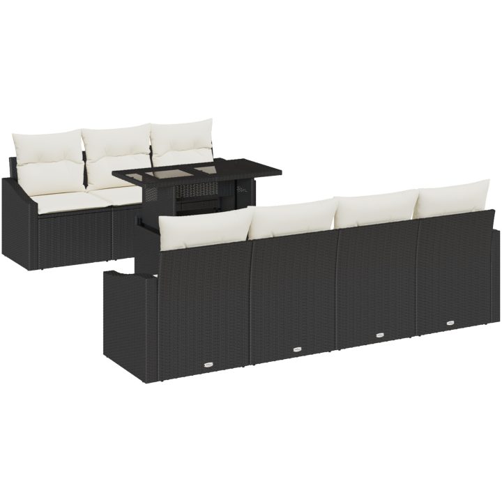 8 Delars Trädgårdssoffset med Kuddar Svart Poly Rattan vidaXL 100 x 55 x 73 cm – bild 2