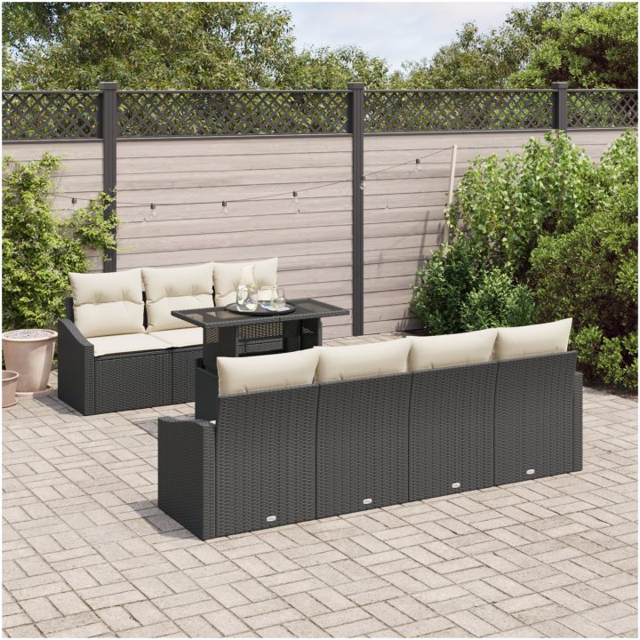 8 Delars Trädgårdssoffset med Kuddar Svart Poly Rattan vidaXL 100 x 55 x 73 cm – bild 3