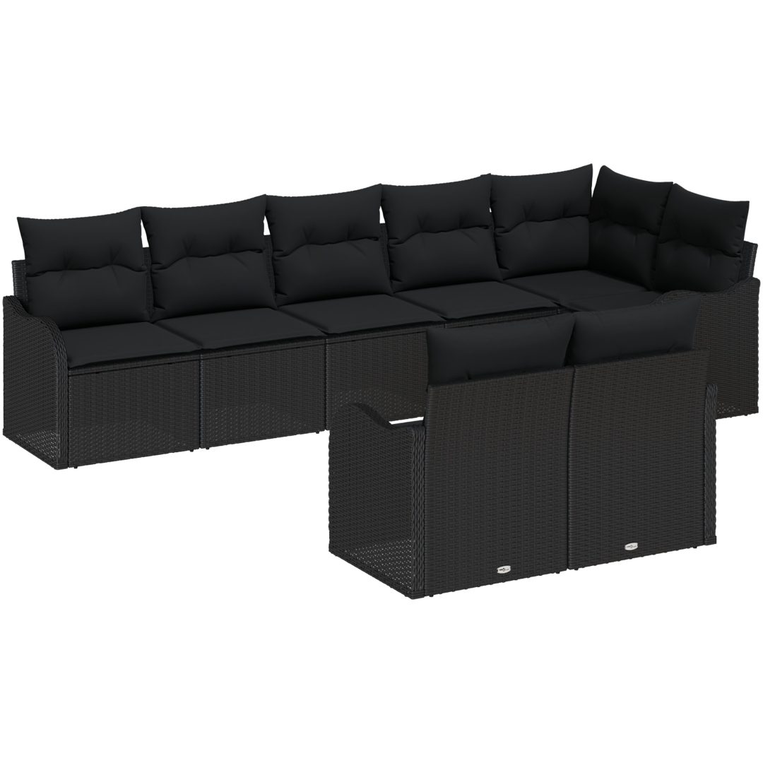 8-delars Trädgårdssoffset med Kuddar Svart Poly Rattan vidaXL Stor – bild 2
