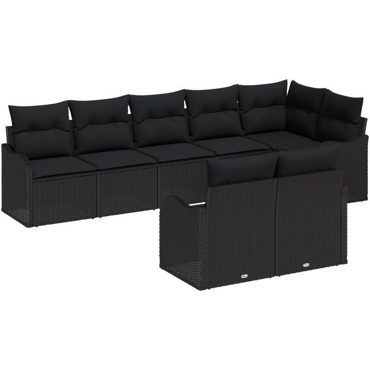 8-delars Trädgårdssoffset med Kuddar Svart Poly Rattan vidaXL Stor – bild 2