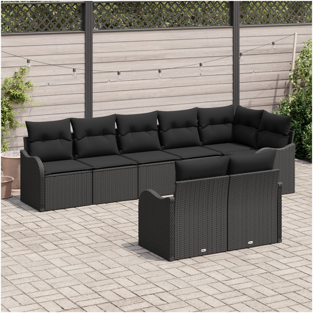 8-delars Trädgårdssoffset med Kuddar Svart Poly Rattan vidaXL Stor – bild 3