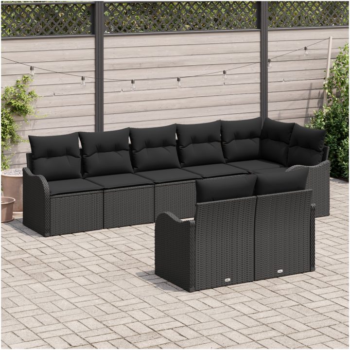 8-delars Trädgårdssoffset med Kuddar Svart Poly Rattan vidaXL Stor – bild 3