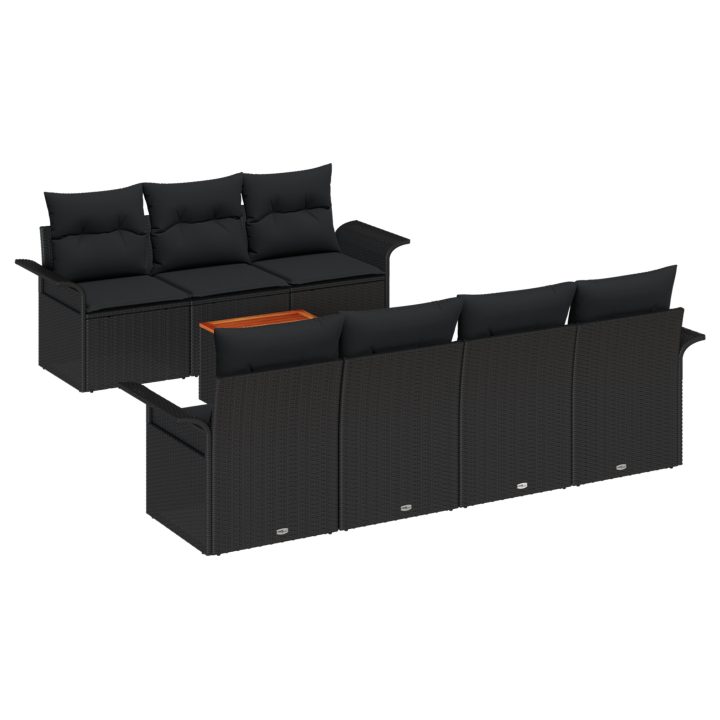 8-delars Trädgårdssoffset med Kuddar Svart Poly Rottning Akacia vidaXL 55 x 55 x 37 cm – bild 2