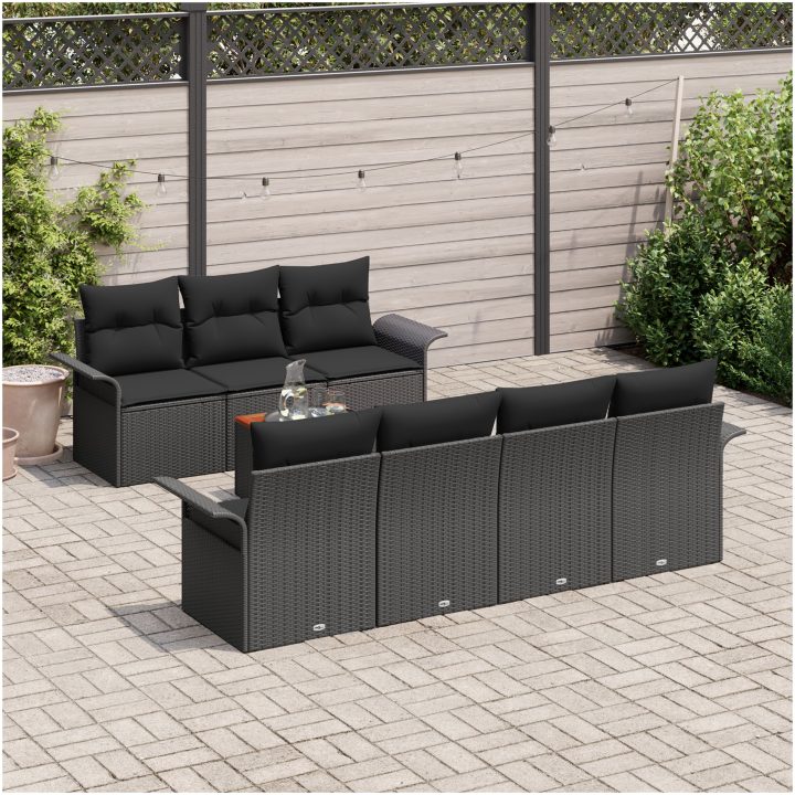 8-delars Trädgårdssoffset med Kuddar Svart Poly Rottning Akacia vidaXL 55 x 55 x 37 cm – bild 3