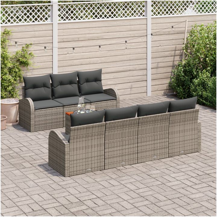 8 Delars Trädgårdsssofa Set med Kuddar Grå Poly Rattan Akacia vidaXL 55 x 55 x 37 cm – bild 3