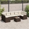 8-delars utemöbelset med kuddar i brun poly rattan vidaXL 4 - Sits – miniatyr 1