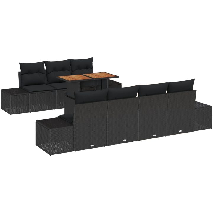 8-delars uteplatssoffset med kuddar i svart poly rattan vidaXL 100 x 55 x 73 cm – bild 2