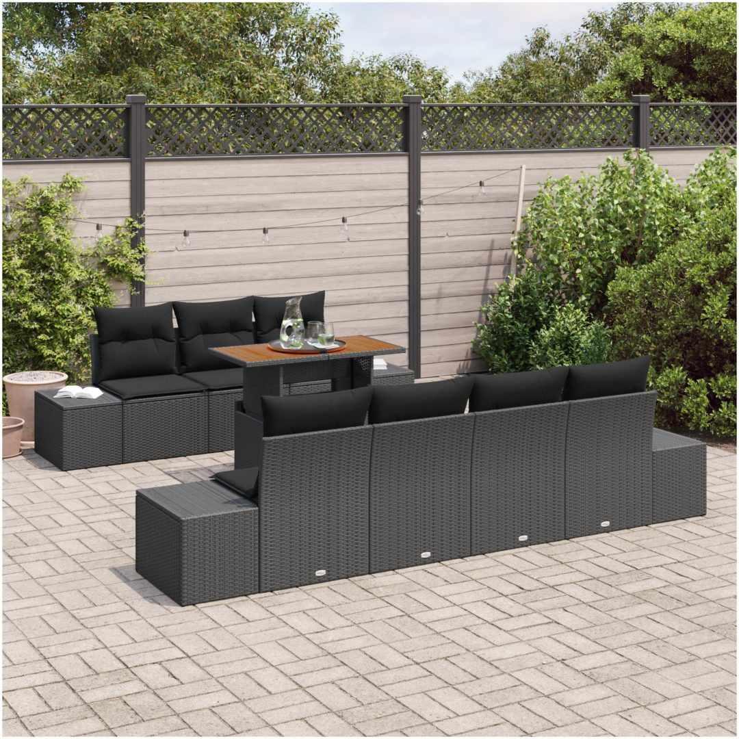 8-delars uteplatssoffset med kuddar i svart poly rattan vidaXL 100 x 55 x 73 cm – bild 3