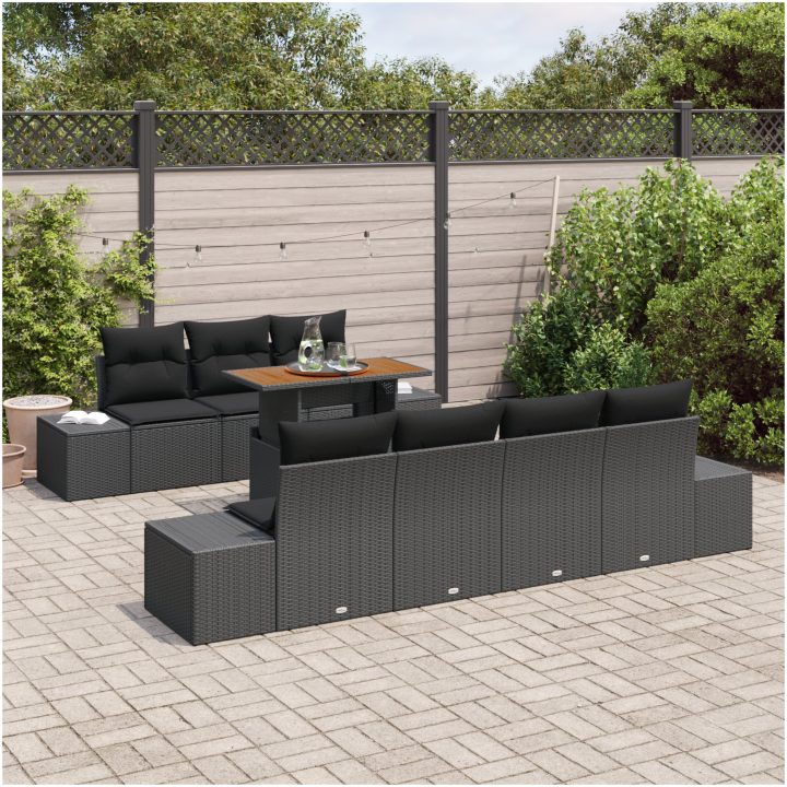 8-delars uteplatssoffset med kuddar i svart poly rattan vidaXL 100 x 55 x 73 cm – bild 3