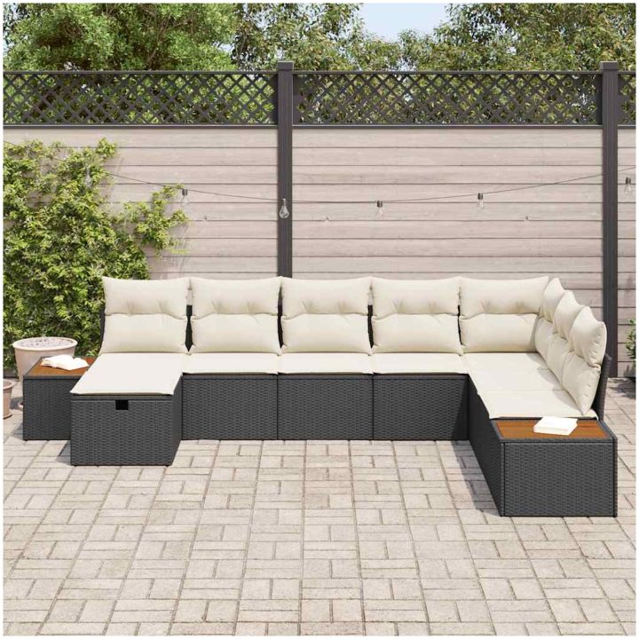 8 Delars Utomhussoffa Set med Kuddar Svart Poly Rattan vidaXL 319 x 209 x 85 cm – bild 3