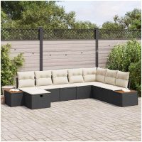 8 Delars Utomhussoffa Set med Kuddar Svart Poly Rattan vidaXL