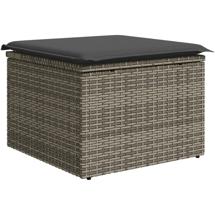8-delat trädgårdsdining-set med kuddar i grå poly-rattan och akacia vidaXL 100 x 55 x 73 cm – bild 5