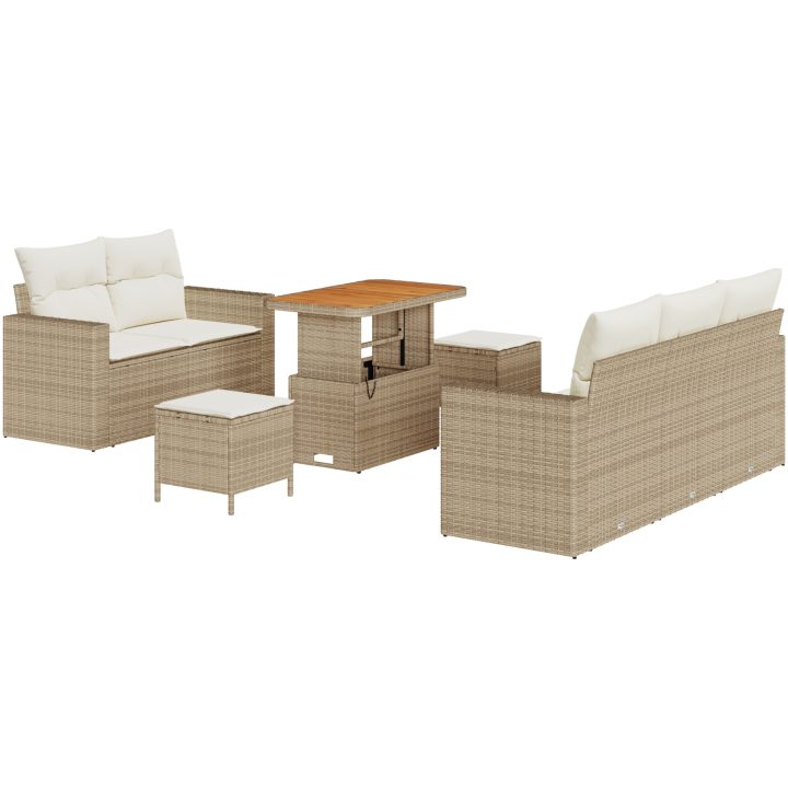 8-delat trädgårdsmöbelset med kuddar beige poly rotting akacia vidaXL Medium – bild 2