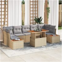 8-delat trädgårdsmöbelset med kuddar i beige poly-rattan och akacia vidaXL