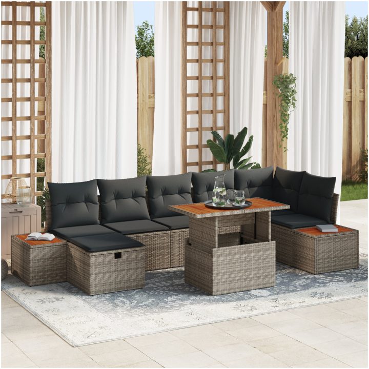 8-delat trädgårdsofa set med dynor Grå Poly Rotting vidaXL 55 x 55 x 37 cm – bild 7
