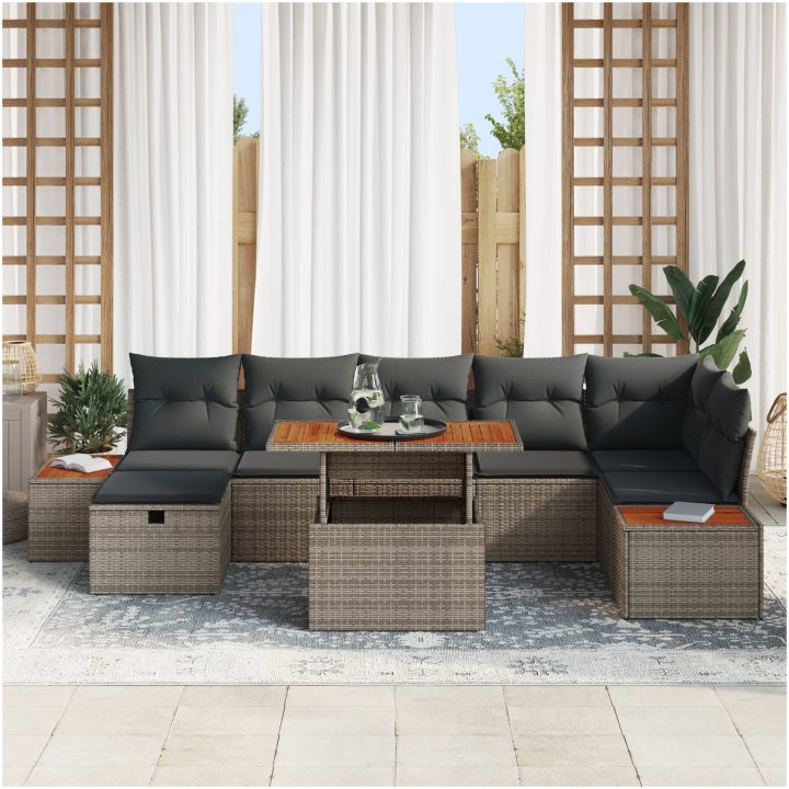 8-delat trädgårdsofa set med dynor Grå Poly Rotting vidaXL 55 x 55 x 37 cm – bild 8