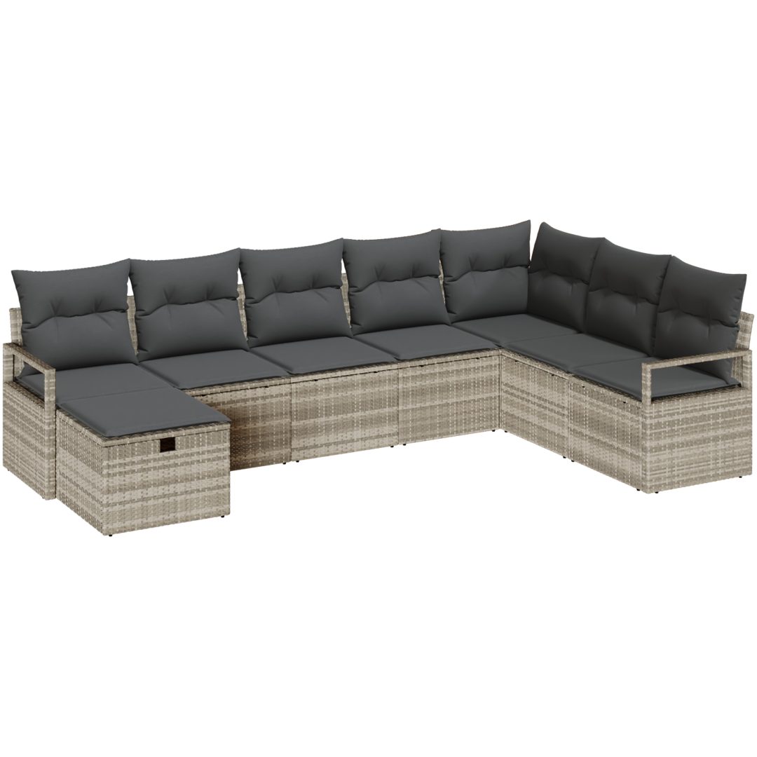 8-delat trädgårdsofa-set med dynor Ljusgrå polyrotting vidaXL Stor – bild 2
