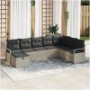 8-delat trädgårdsofa-set med dynor Ljusgrå polyrotting vidaXL Stor – miniatyr 1