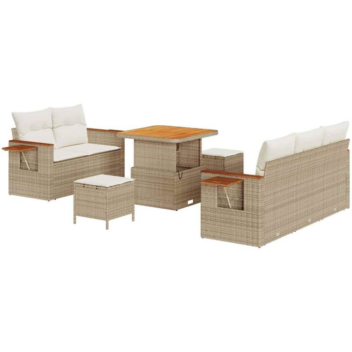 8-delat trädgårdsofa-set med kuddar i beige poly rattan akacia vidaXL Medium – bild 2